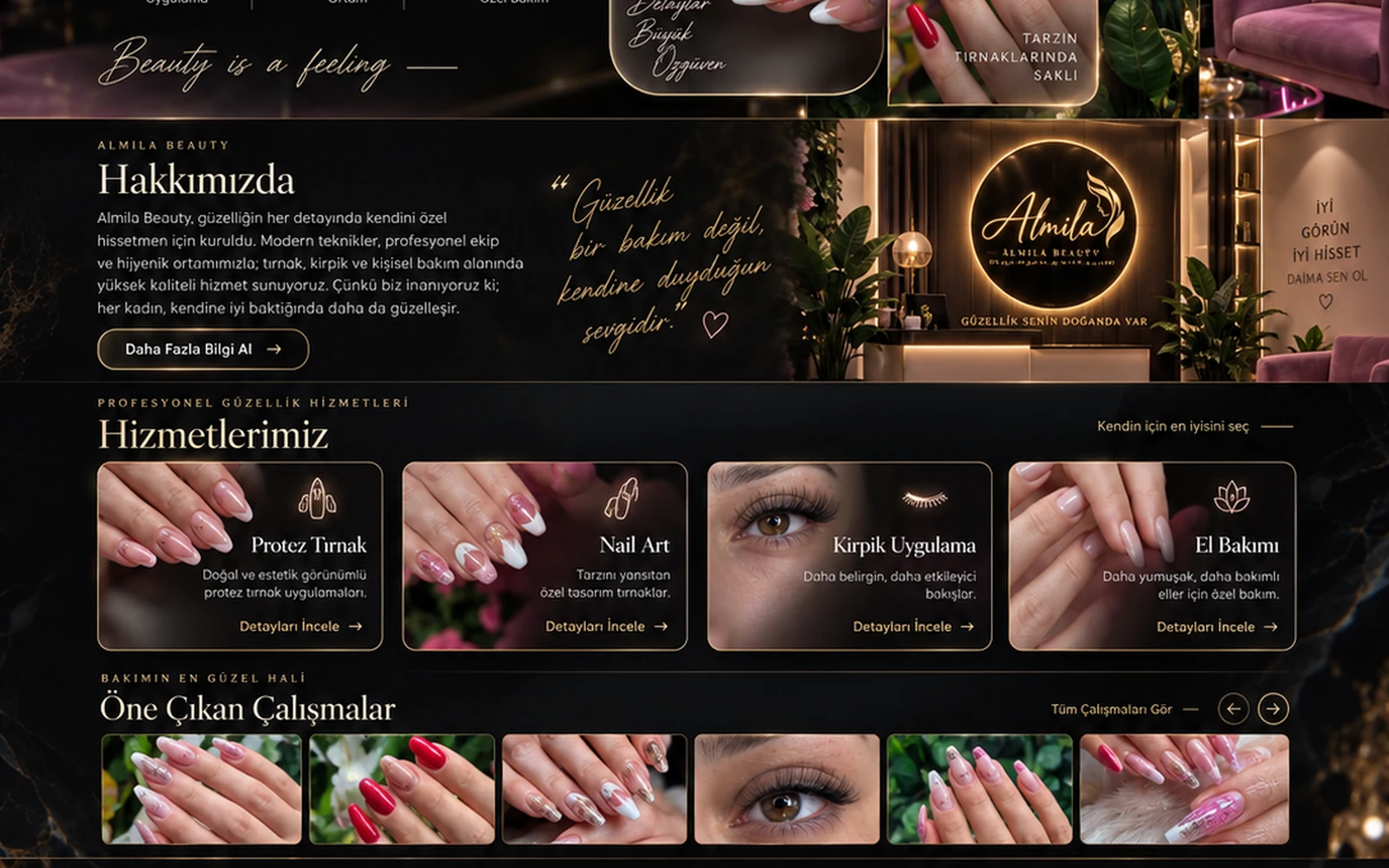 Almila Beauty için geliştirilen premium güzellik ve rezervasyon deneyimi