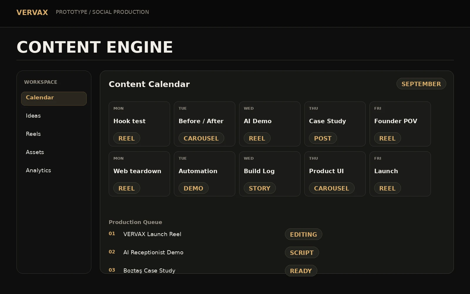 VERVAX Content Engine sosyal içerik üretim sistemi prototipi
